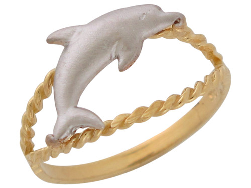Two-Tone Gold Gorgeous Twisted Split Band Dolphin Sea Life Ring (JL# R10425)