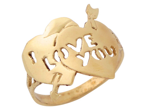 High Polish Two Hearts I Love You Phrase Ladies Ring (JL# R10364)