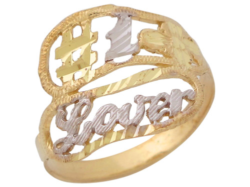 Two-Tone Gold Breathtaking Number One Lover Diamond Cut Ring (JL# R10361)