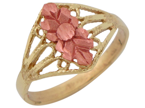 Two-Tone Gold Ladies Marvelous Diamond Cut Flower Design Ring (JL# R10233)