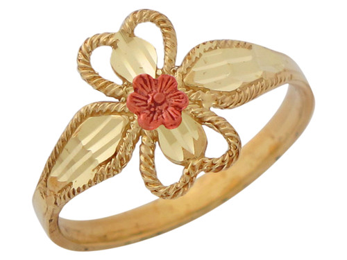 Two-Tone Gold Ladies Stunning Rope Design Diamond Cut Flower Ring (JL# R10228)