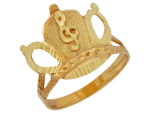 Crown with Diamond Cut G Clef Treble Clef Musical Note Ring (JL# R10163)