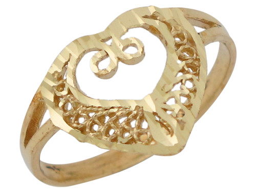 Ladies Fine Split Shank Diamond Cut Heart Filigree Ring (JL# R10110)