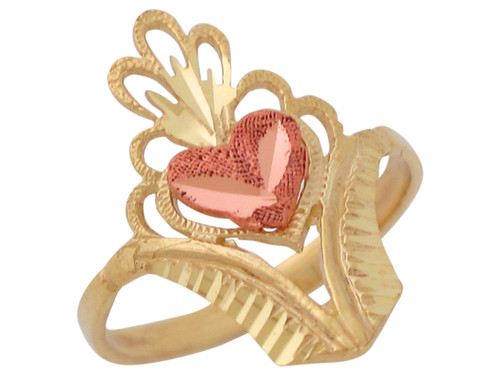 Two-Tone Gold Gorgeous Ladies Unique Diamond Cut Filigree with Heart Ring (JL# R10049)