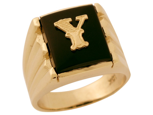 Solid Gold Rectangle Fancy Letter Y Modern Mens Initial Statement Ring (JL# R9768)