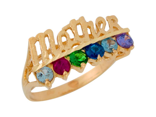 Cursive Script Multi-colored CZ Mothers Ring with Split Shank (JL# R9172)