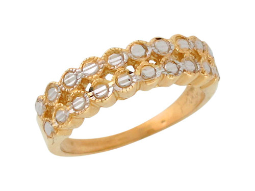 Two-Tone Gold Two Row Diamond Cut Ladies Exquisite Wedding Band (JL# R9006)