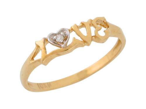 Solid Two-Tone Gold Real Diamond Accented Ladies Cute Love Ring (JL# R8959)