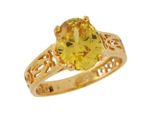 Simulated Yellow Topaz Filigree Design Ladies Fancy Ring (JL# R8882)