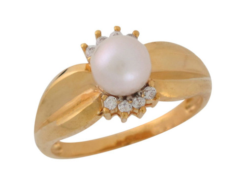 Cultured and White CZ Halo Ladies Elegant Classy Ring (JL# R8850)