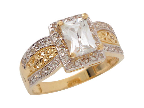 Two Tone Gold Filigree Ladies Wedding Engagement Ring (JL# R8683)