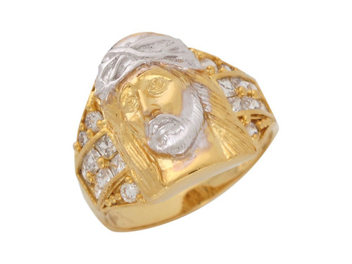Two-Tone Gold Face of Jesus Religious Mens Worship Ring (JL# R8666)