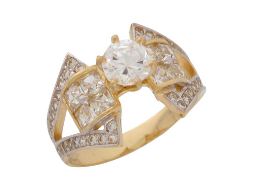 Two Tone Gold Split Band Ladies Opulent Wedding Engagement Ring (JL# R8646)