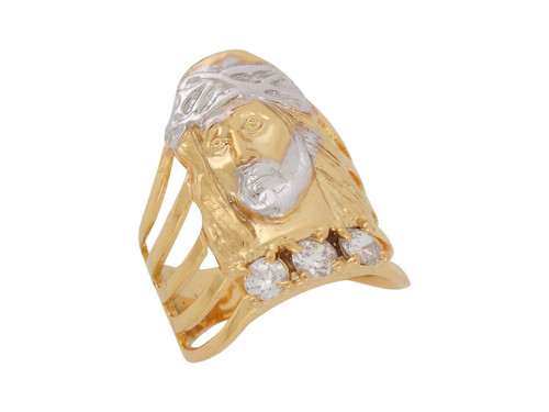 Two Tone Gold Face of Jesus Waves Band Religious Ladies Ring (JL# R8586)