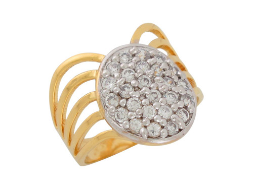 Two Tone Gold Oval Cluster Modern Waves Ladies Ring (JL# R8571)