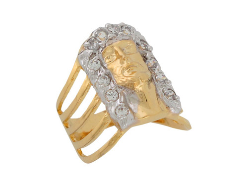 Two Tone Gold Face of Jesus Modern Waves Ladies Religious Ring (JL# R8559)