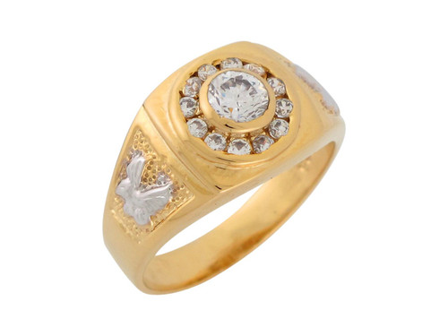 Two Tone Gold Flying Eagle Patriotic Mens Ring (JL# R8490)