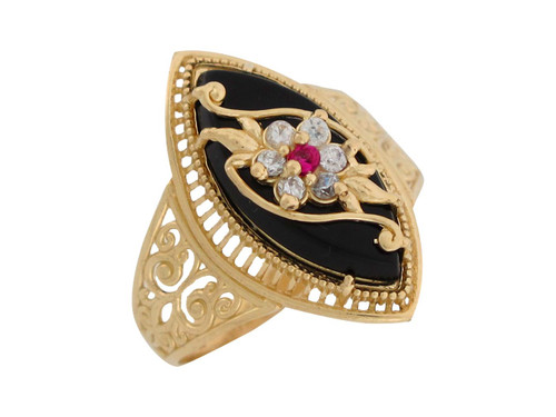 White CZ Simulated Ruby Fancy Flower Ladies Ring (JL# R8361)