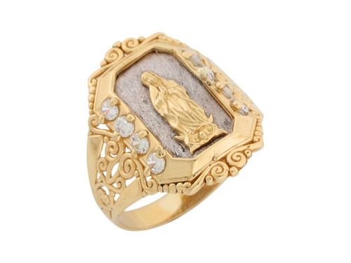 Two Tone Gold Religious Lady Guadalupe Mens Ring (JL# R8340)