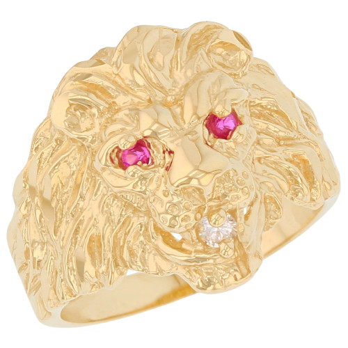 Simulated Ruby White CZ Lion Head Mens Ring (SKU# R8294)