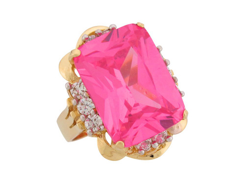 Simulated Pink Tourmaline White CZ Fancy Ladies Ring (JL# R8219)