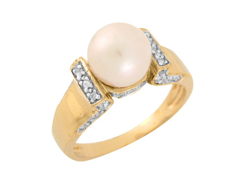 Two Tone Gold Freshwater Cultured White CZ Lovely Ladies Ring (JL# R8097)