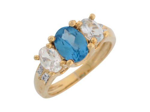 Two Tone Gold Simulated Blue Zircon White CZ Ladies Celebration Ring (JL# R8085)