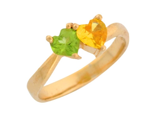 Simulated Peridot and Citrine CZ Petite Hearts Ladies Ring (JL# R8069)