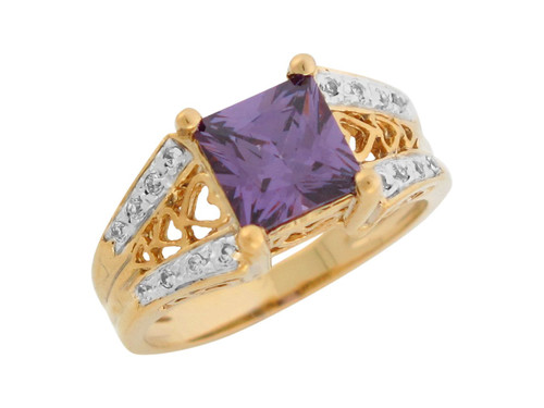 Two Tone Gold White CZ Heart Detail Band Ladies Ring (JL# R8051)