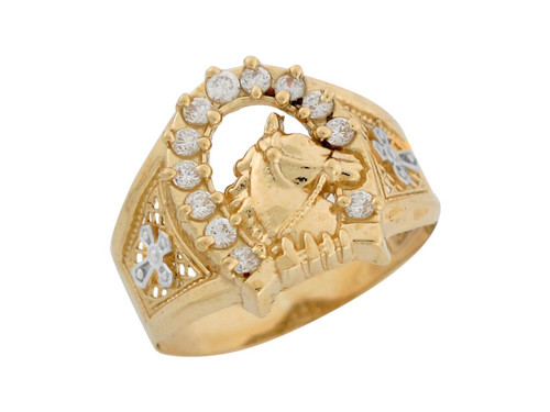 Two Tone Gold Lucky Horseshoe Mens Ring (JL# R8015)