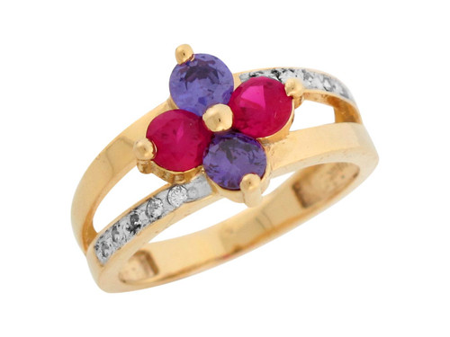 Two Tone Gold Multi-color CZ Petite Flower Design Ladies Cocktail Ring (JL# R7947)