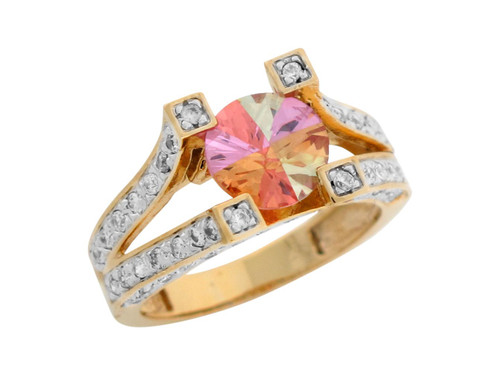 Two Tone Gold White CZ Detailed Band Ladies Party Ring (JL# R7937)