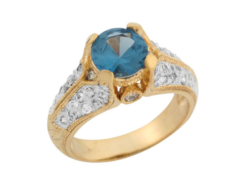 Two Tone Gold Round Cut White CZ Detailed Ladies Ring (JL# R7853)