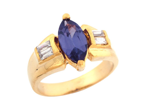 Simulated Alexandrite White CZ Modern Design Ladies Ring (JL# R7846)