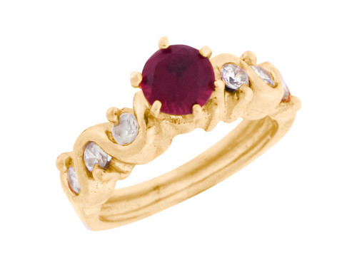 Round Cut Simulated Ruby White CZ Ladies Cocktail Ring (JL# R7830)