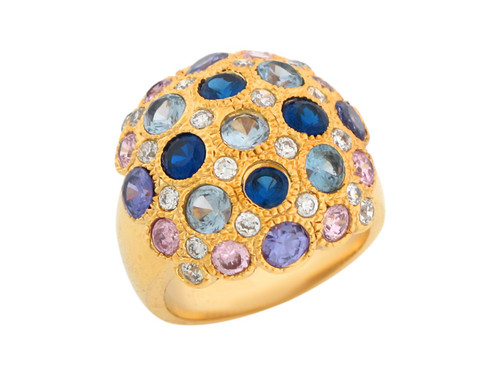 Multi-color CZ Contemporary Cluster Wide Band Ladies Ring (JL# R7815)