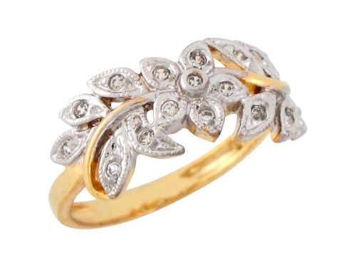 Two-Tone Gold Round Cut Flowers and Leaves Design Ladies Ring (JL# R7702)