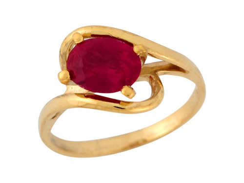 Oval Cut Sythetic Ruby Solitaire Bypass Band Petite Ladies Ring (JL# R7693)