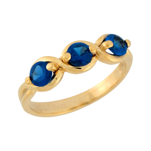 Three-stone Simulated Blue Sapphire Cute Ladies Ring (JL# R7675)