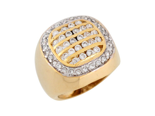 Two-Tone Gold Round Cut Cluster Bold Wide Band Mens Ring (JL# R7645)