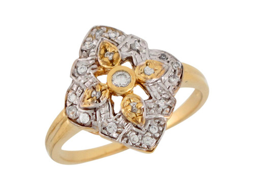 Two-Tone Gold Round Cut Cluster Intricate 1920's Style Ladies Ring (JL# R7640)