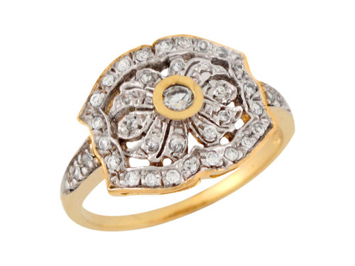 Two-Tone Gold Round Cut Floral Antique Cluster Design Ladies Ring (JL# R7639)