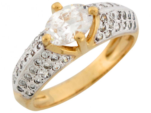 Two Tone Gold Oval CZ and Round Side Stone Design Engagement Ring (JL# R7191)