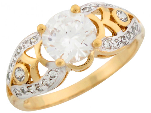 Two Tone Gold Gorgeous Round CZ Fancy Filigree Engagement Ring (JL# R7190)