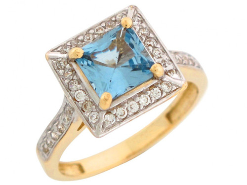 Two Tone Gold CZ Accent Birthstone Halo Ladies Ring (SKU# R7182)