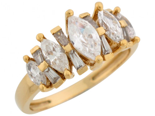 Real Gold Marquise and Baguette Ladies Fashion Band Ring (JL# R7178)