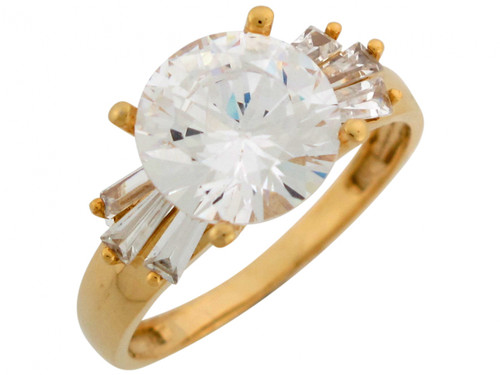 Round CZ Baguette Side Accent Fashion Engagement Ring (JL# R7155)