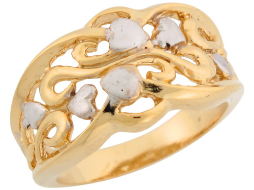 Two Tone Beautiful Hearts Filigree Design Unique Ladies Band Ring (JL# R7112)