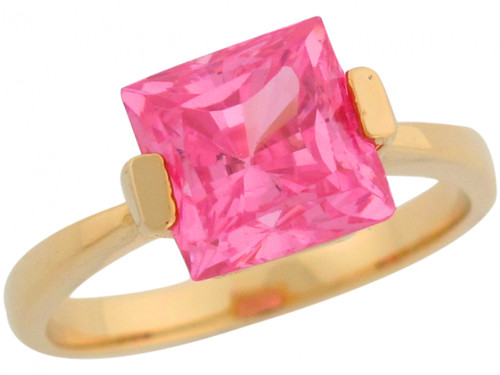 Cute Pink Square CZ Solitaire Simulated Birthstone Ring (JL# R7096)