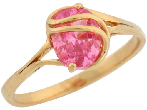 Cute Pink Oval CZ Split Shank Simulated Birthstone Ring (JL# R7088)